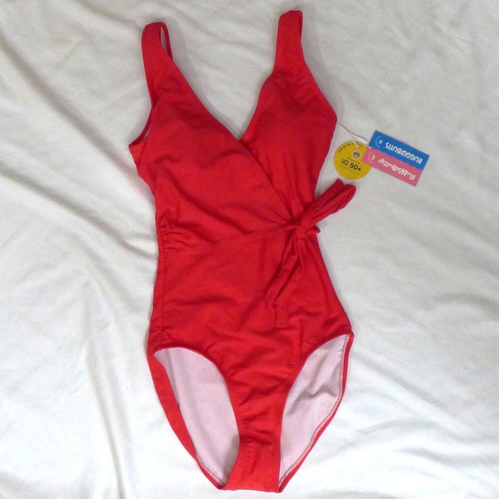 RuffleButts Women's Wrap One Piece Swimsuit, Vintage Red, size XS